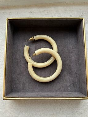 Hand Carved Bone Cream Hoop Earrings - handmade in Africa
